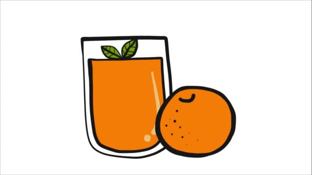 Taza Jugo Con Hojas Animadas Naranja — Vídeos de Stock