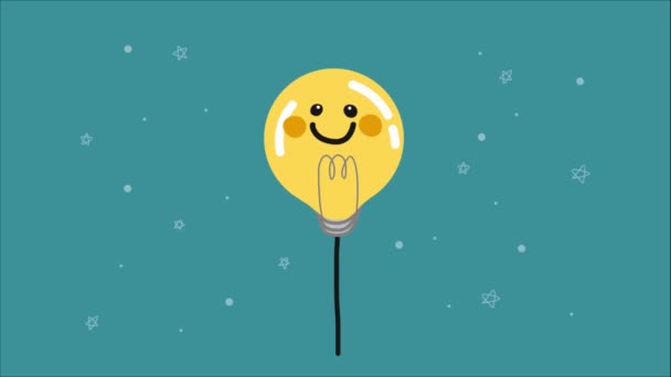 Shining Stars Sky Appearing Smiley Lightbulb Balloon Settings Gears — Stock Video