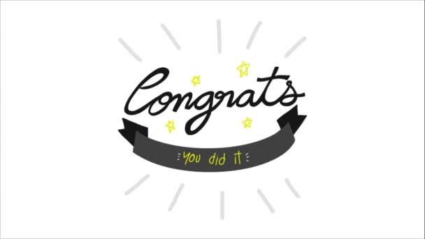 Congrats You Did Lettering Ribbon Animated Stars — Stock Video