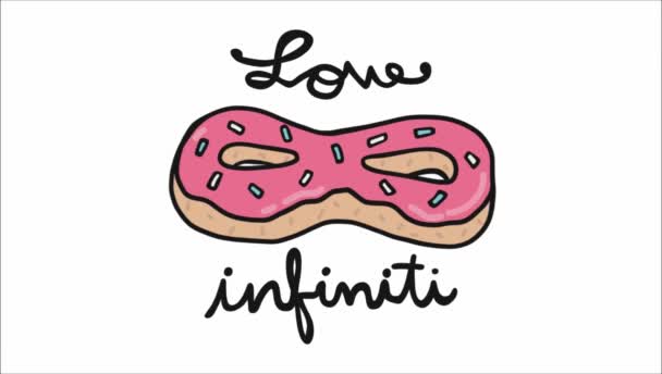 Love Infiniti Schriftzug Mit Animiertem Donut — Stockvideo