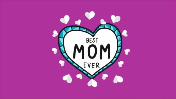 Melhor Mãe Lettering Forma Coração Quadro Com Corações Animados — Vídeo de Stock