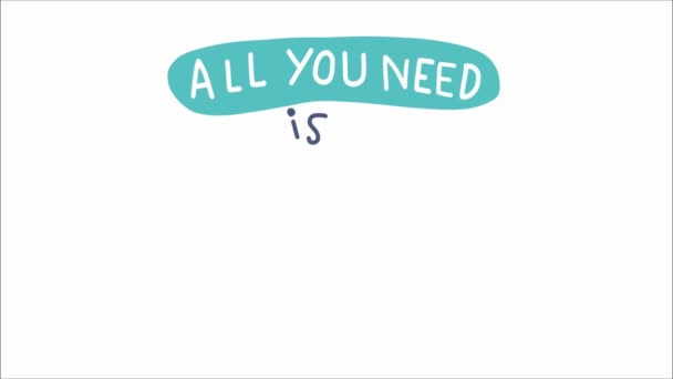 Alles Sie Brauchen Ist Liebe Animierten Schriftzug Mit Herzen — Stockvideo
