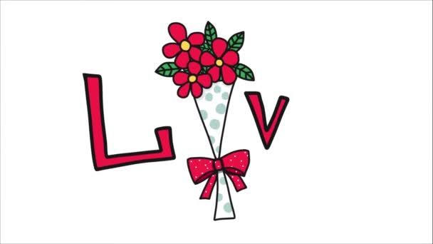 Buquê Flores Com Letras Aparecendo Letras Amor — Vídeo de Stock