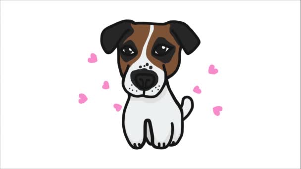 Cute Cartoon Jackrussell Dog Animated Hearts — Stock Video