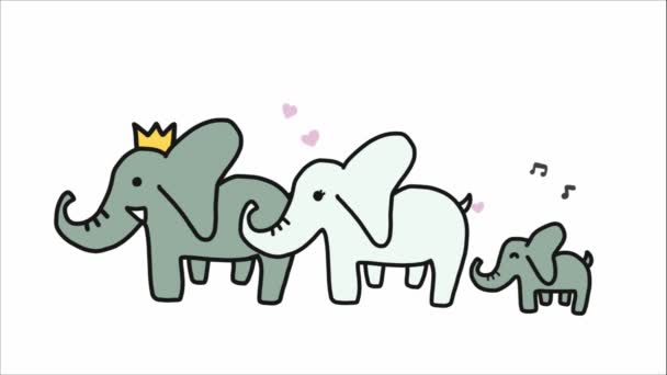 Κινουμένων Σχεδίων Ελέφαντες Οικογένεια Πατέρας Στο Στέμμα Μητέρα Και Γιος — Αρχείο Βίντεο
