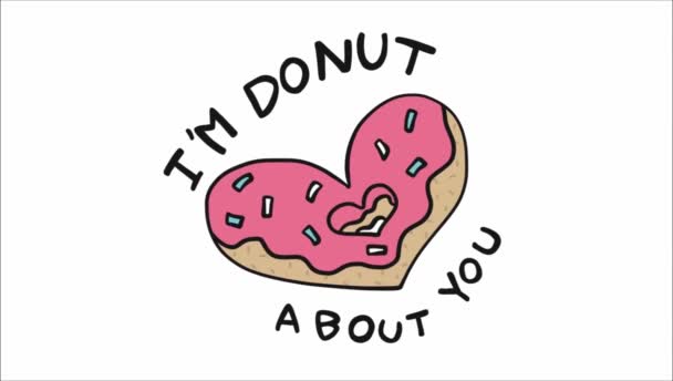 Donut You Lettering Animated Heart Shaped Doughnut — Stock Video
