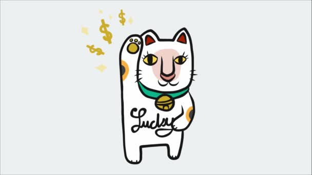 Dibujos Animados Gato Afortunado Chino Con Signos Dólar Animados — Vídeo de stock