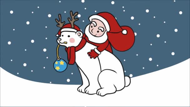 Santa Polar Bear Horns Animated Christmas Bauble Snow — Stock Video