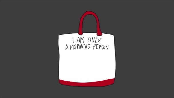 Tasche Mit Animationen Ich Bin Nur Ein Morgenmensch Schwarzen Freitag — Stockvideo