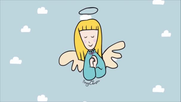 Animation Mit Cartoon Engel Und Frohe Weihnachten Und Frohes Neues — Stockvideo