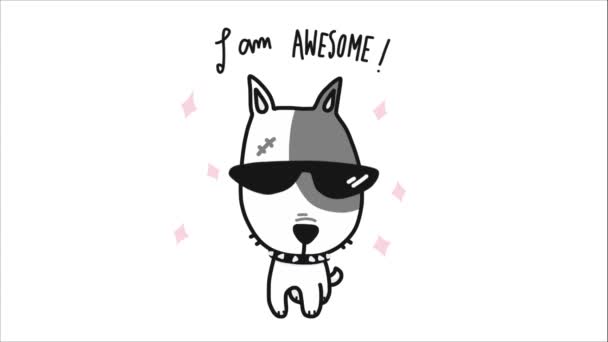 Tecknad Hund Solglasögon Med Jag Awesome Bokstäver — Stockvideo
