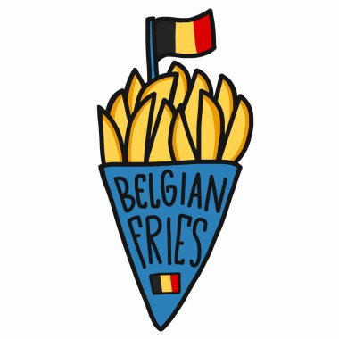 Bayrak ve harflerle Belçika usulü patates kızartması.