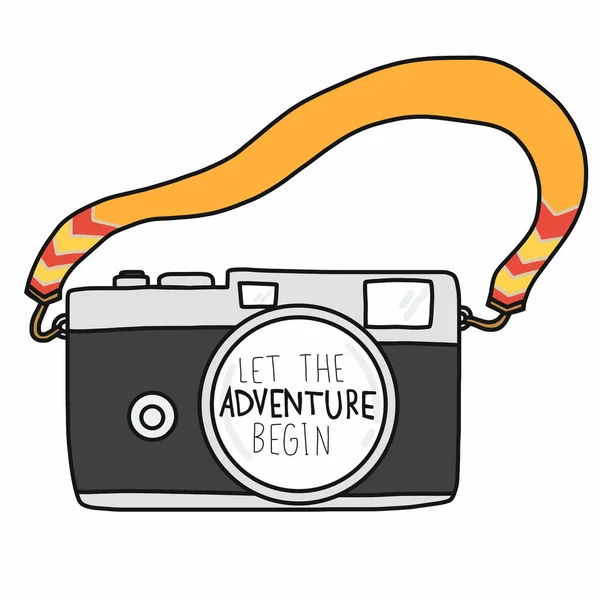 Vintage Camera Let Adventure Begin Lettering Lens — Stock Vector