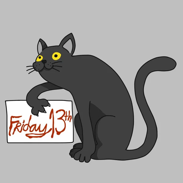 Schwarze Katze Freitag Der Cartoon Vektor Illustration — Stockvektor