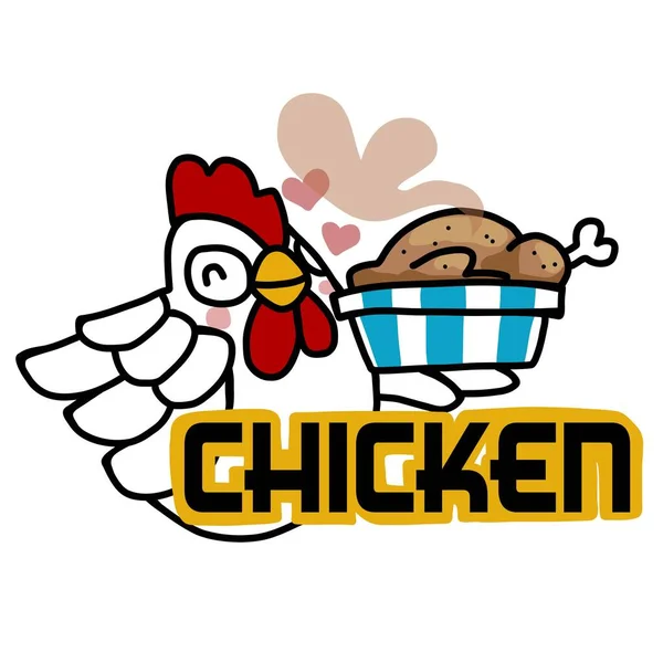 Pollo Con Pollo Parrilla Logotipo Dibujos Animados Ilustración Vectorial — Archivo Imágenes Vectoriales