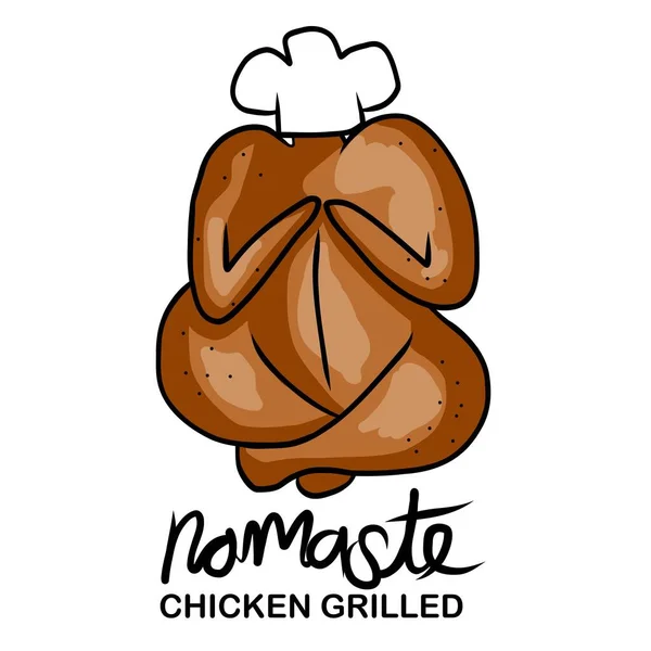 Namaste Pollo Parrilla Dibujo Animado Logo Vector Ilustración — Vector de stock