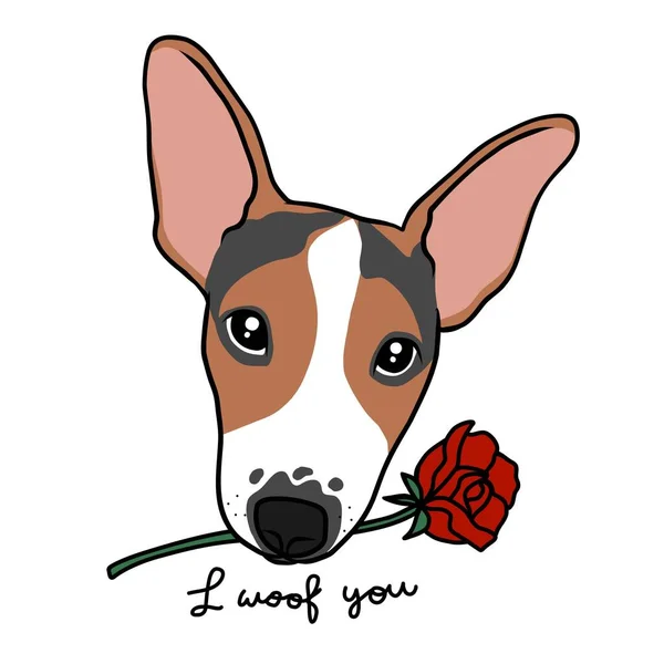 Jack Russell Welpe Hund Mit Rose Maul Ich Woof You — Stockvektor