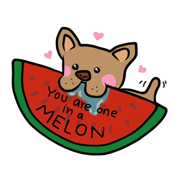 Melon Hund Äter Vattenmelon Tecknad Vektor Illustration — Stock vektor