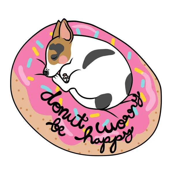 Donut Worry Happy Netter Jack Russell Terrier Hund Schläft Auf — Stockvektor