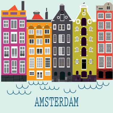 Renkli Amsterdam düz sokakları ve kanalları pürüzsüz vektör deseni