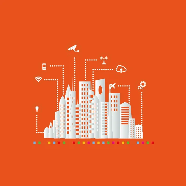 Smart city concept. Vector paper-cut illustration. Modern infographic template — Stok Vektör