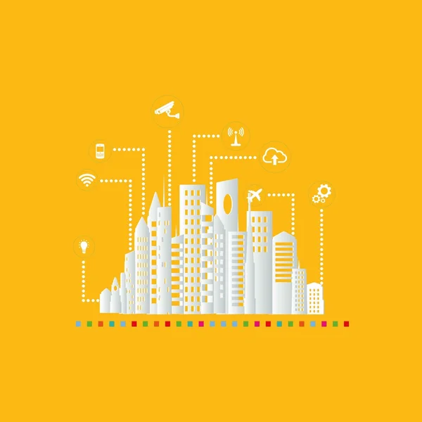 Smart city concept. Vector paper-cut illustration. Modern infographic template — 스톡 벡터