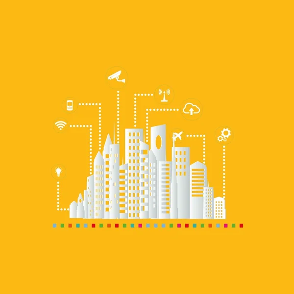 Smart city concept. Vector paper-cut illustration. Modern infographic template — 图库矢量图片