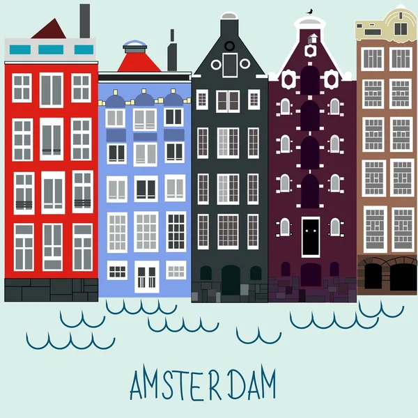 Colorido Amsterdam calles planas y canales patrón de vectores sin costuras — Vector de stock