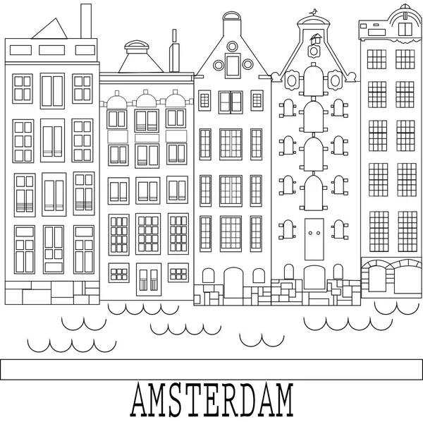 Amsterdam City Line Silhouette Typographic Design — Stock Vector