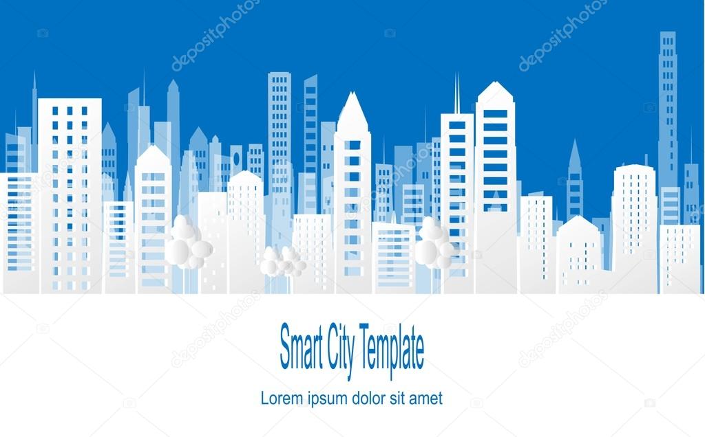 Smart city concept. Vector paper-cut illustration. Modern infographic template