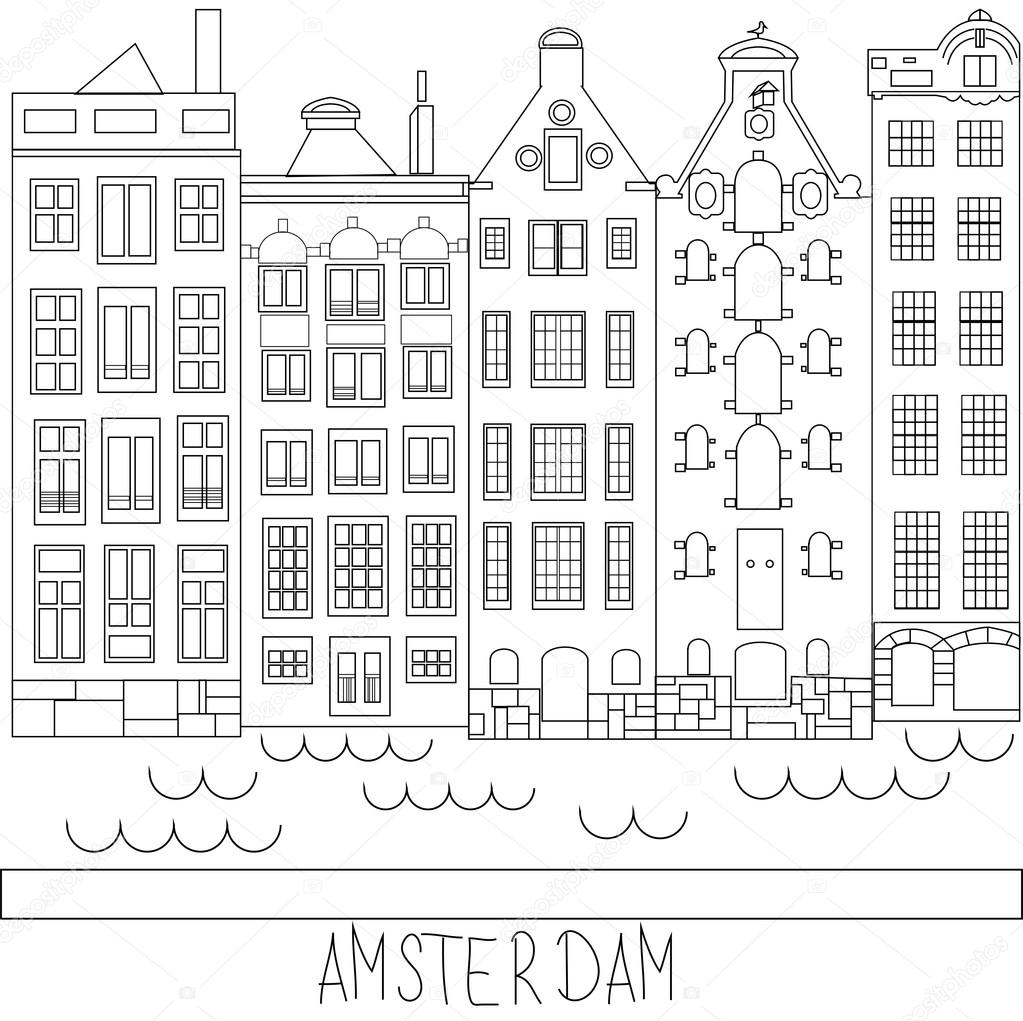 Amsterdam City Line Silhouette Typographic Design