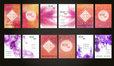 12 kümesi soyut el ilanı geometrik üçgen pembe ve mor Modern arka planlar - Eps10 broşür tasarım şablonları, Flyer şablonu temiz ve Modern kavram, A4 formatı