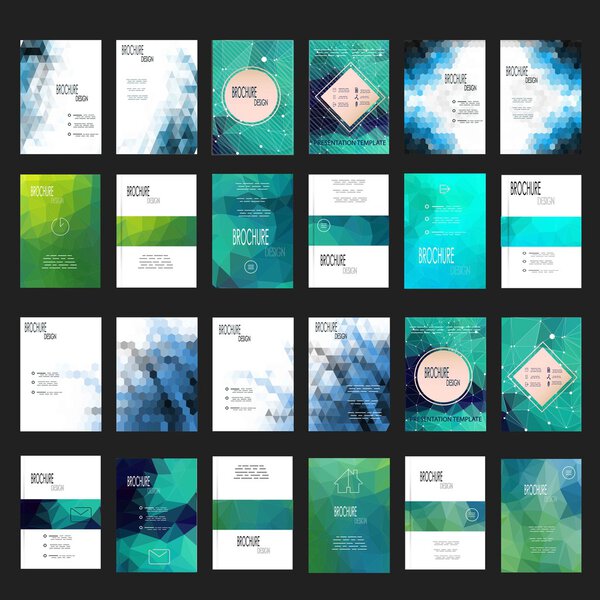 Mega Set of 24 Abstract Flyer Geometric Triangular Green and Blue Modern Backgrounds - EPS10 Brochure Design Templates, Book Covers, Flyer Template Clean and Modern Concept , A4 format