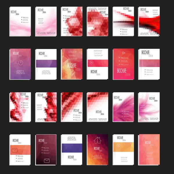 Mega Set of 12 Abstract Flyer Геометричні трикутні рожеві та фіолетові сучасні фони - Шаблони дизайну брошур EPS10, Обкладинки книг, Шаблон флаєра Чиста та сучасна концепція, формат A4 — стоковий вектор