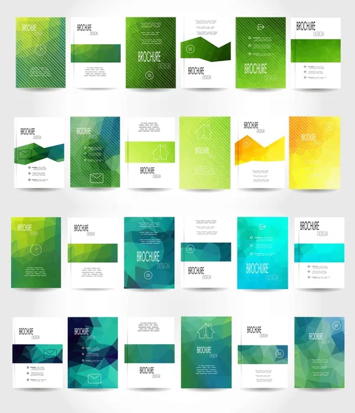 Conjunto de 24 Folheto Abstrato Geométrico Triangular Verde e Amarelo Fundos Modernos - EPS10 Brochura Modelos de Design, Modelo de Folheto Limpo e Moderno Conceito, formato A4 — Vetor de Stock