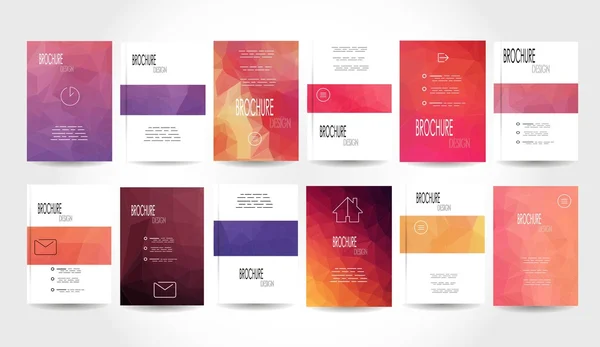 Conjunto de 12 Folheto Abstrato Geométrico Triangular Rosa e Roxo Fundos Modernos - Modelos de Design Brochura EPS10, Modelo de Folheto Limpo e Moderno Conceito, formato A4 — Vetor de Stock