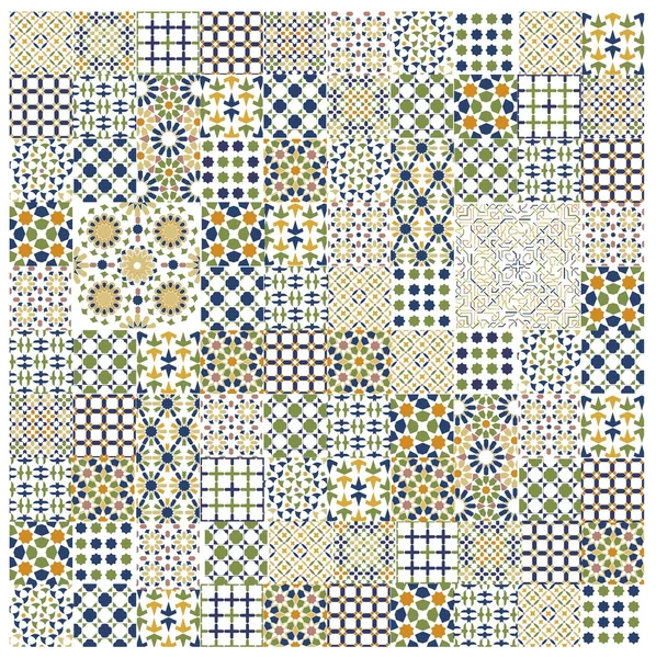 Mega Gorgeous seamless patchwork pattern from colorous Moroccan tiles, ornaments. Обои, фон веб-страницы, текстуры поверхности. Симпатичный этнический узор. Геометрические и марокканские элементы декора . Лицензионные Стоковые Векторы