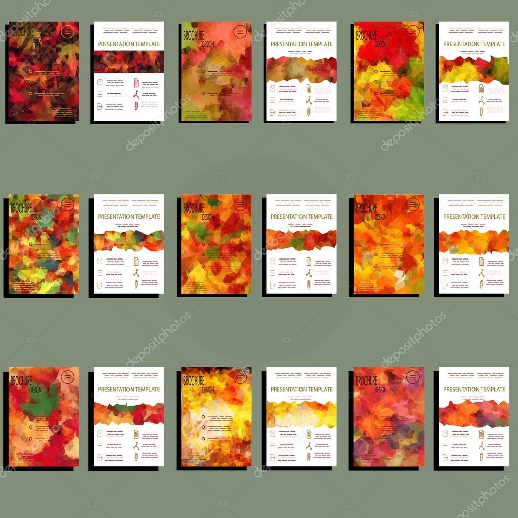 Set of 18 Abstract Flyer Geometric Triangular Colorful Modern Backgrounds - EPS10 Brochure Design Templates, Flyer Template In Vivid Autumn Colors. Clean and Modern Concept , A4 format