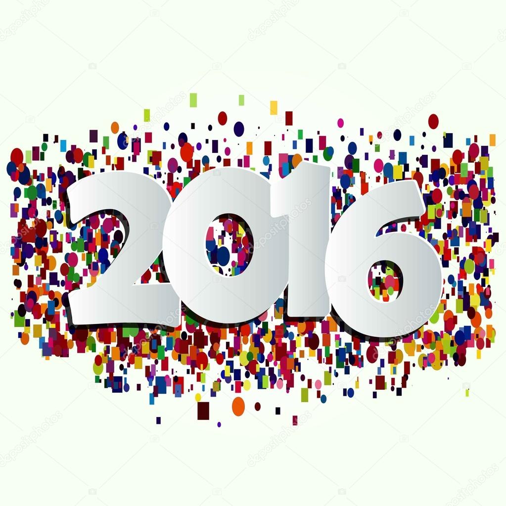 Happy 2016 new year with confetti. Vector paper illustration.