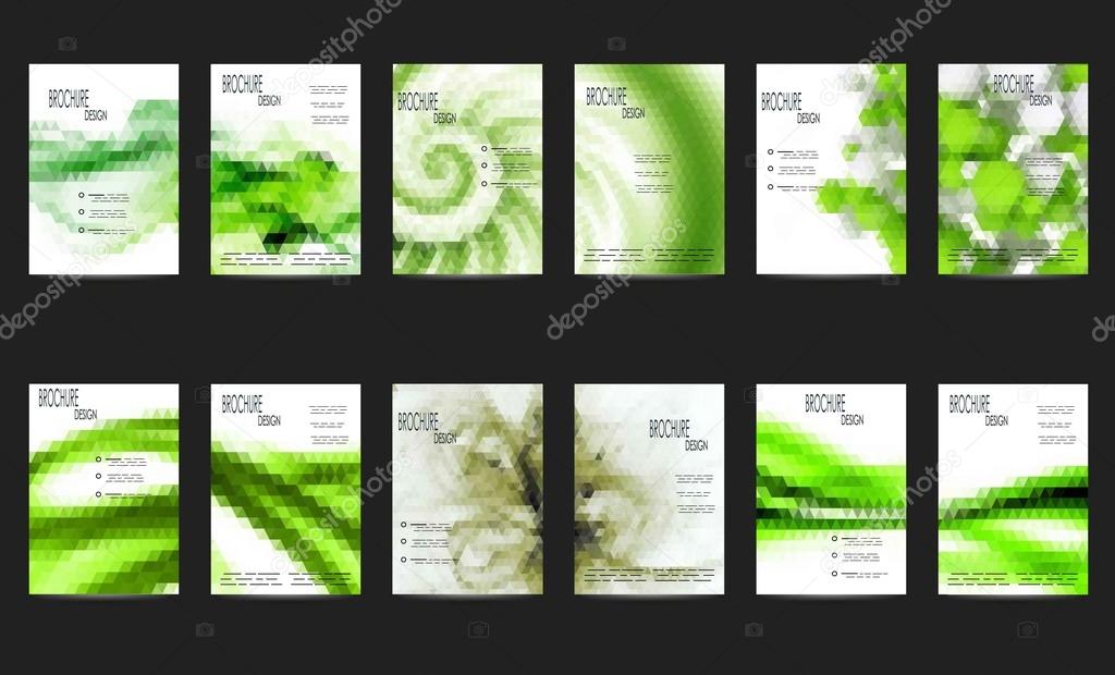 Set of 12 Abstract Flyer Geometric Triangular Green and Yellow Modern Backgrounds - EPS10 Brochure Design Templates, Flyer Template Clean and Modern Concept , A4 format