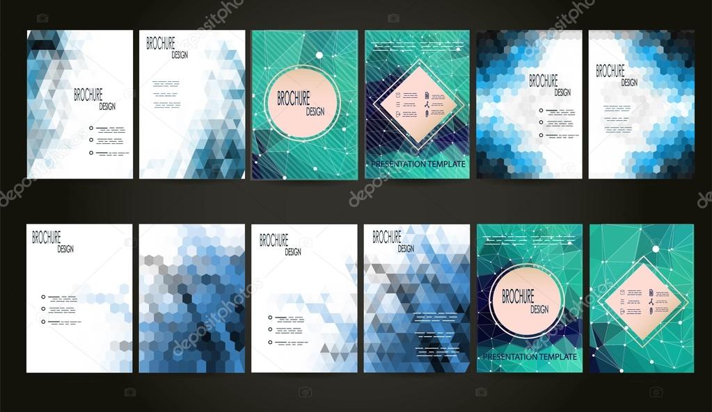Mega Set of 12 Abstract Flyer Geometric Triangular Green and Blue Modern Backgrounds - EPS10 Brochure Design Templates, Book Covers, Flyer Template Clean and Modern Concept , A4 format