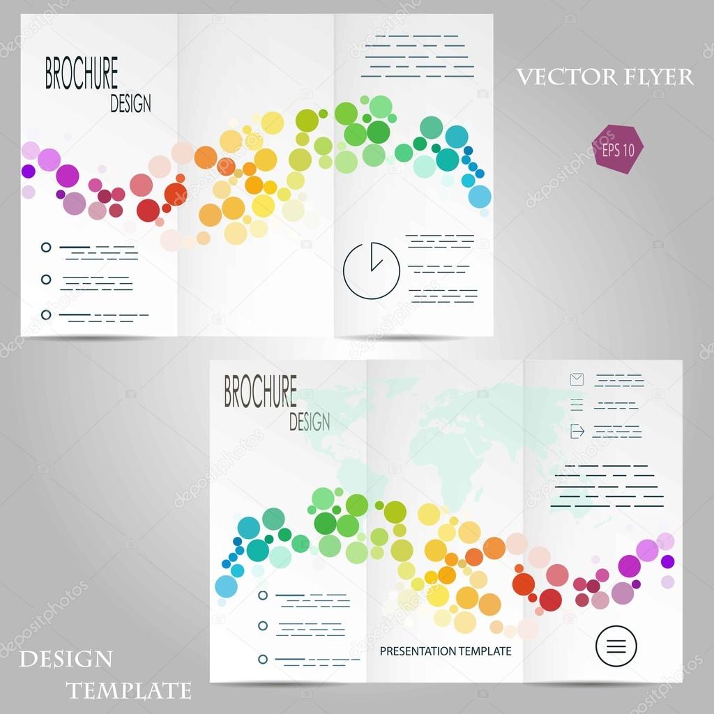 Abstract vector modern tri-fold flyer / brochure design templates with green geometric dotted wave backgrounds.
