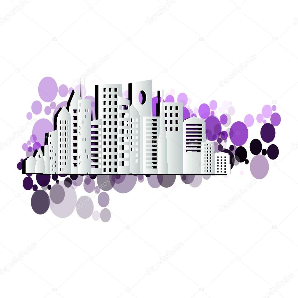 Colorful real estate, city and skyline icon set, vector illustration. Paper cut design on bubble background