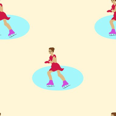 Vektörsüz şablon, spor, patenler, buz pateni, artistik patinaj, dans. Arkaplan çizimi, kumaş ya da kağıt için dekoratif tasarım. Süs 