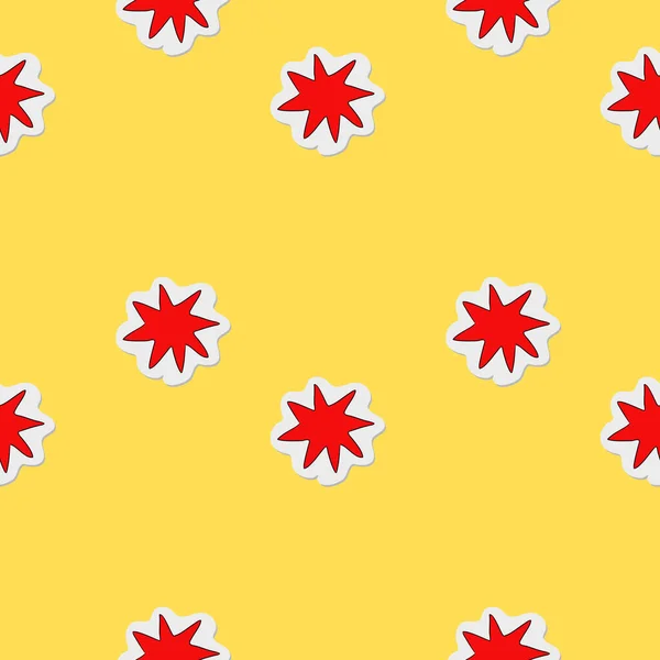 黄色背景上的红星矢量无缝图案 面料或纸张装饰设计 装饰品 — 图库矢量图片