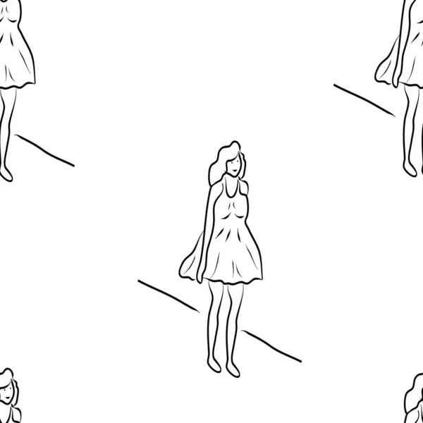 Дівчина Ескіз Векторний Безшовний Візерунок Ілюстрація Декоративний Дизайн Тканини Або — стоковий вектор