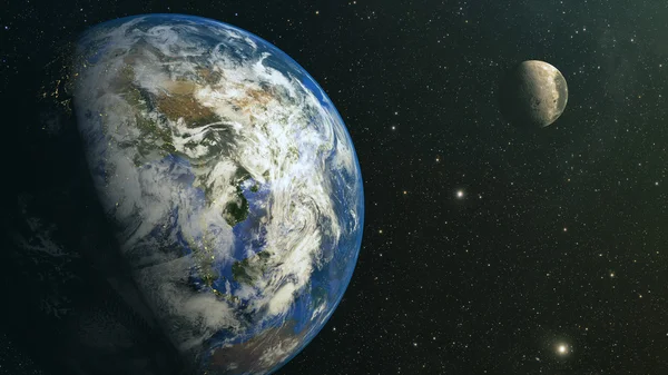 Vista do espaço para o planeta Terra e Lua — Fotografia de Stock