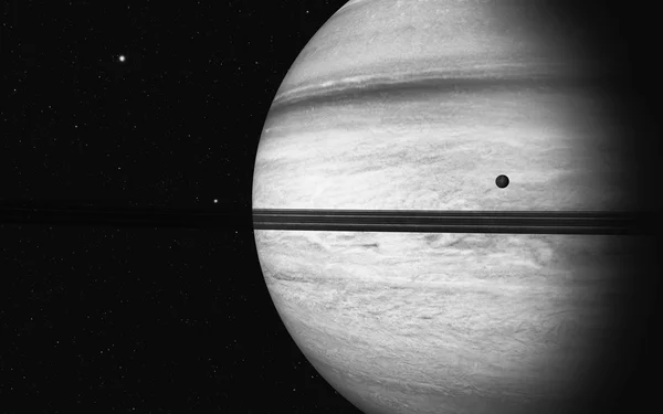 Планета Сатурн вместе со своими спутниками в космосе — стоковое фото