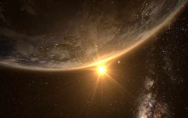 Terra com o nascer do sol do espaço — Fotografia de Stock
