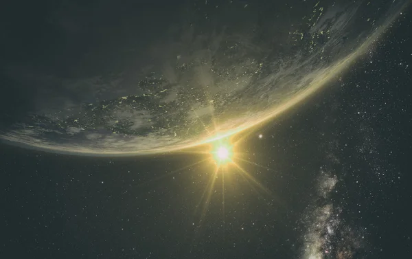 Lever du soleil vue de la terre depuis l'espace — Photo